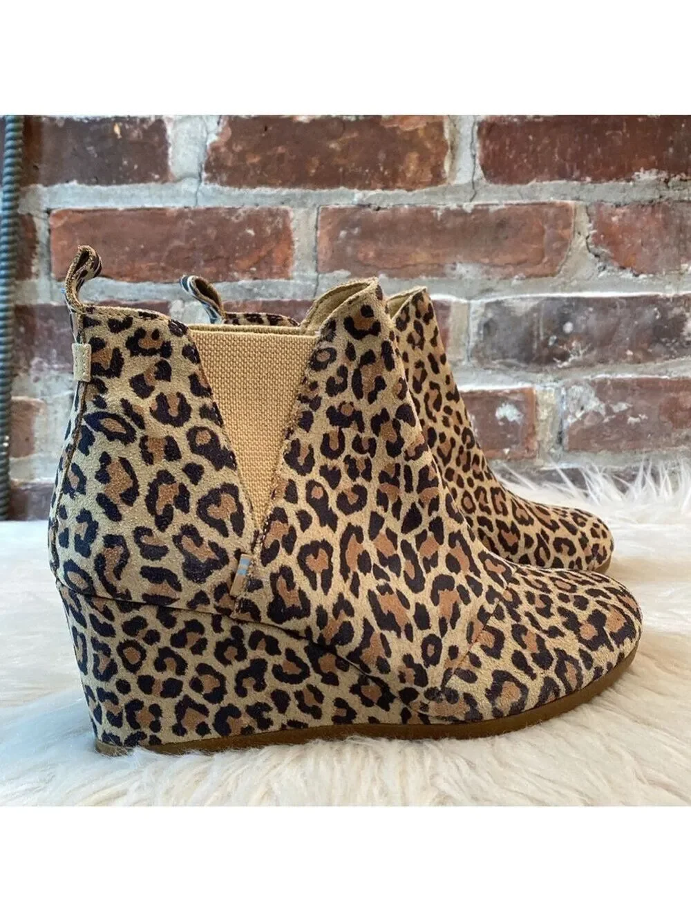 Toms Leopard Animal Print Kelsey Wedge Booties, Size 9.5